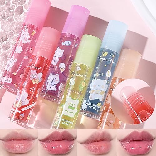 6pcs Roll On Lip Gloss Set, Fruit Flavored Lip Gloss Set Glossy Lip Make-up for Kids and Teens, Non Toxic, Kid Friendly, Party Gift, Best Friends - Transparently,Pink