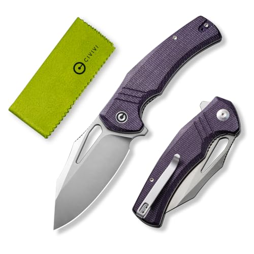 CIVIVI BullTusk Pocket Knife for Camping Fishing Hunting, Folding Knife with Flipper, 3.48" Curved 14C28N Blade Canvas Micarta Handle, Cool Pocket Knife for Men Women Gift C23017-3 - Purple