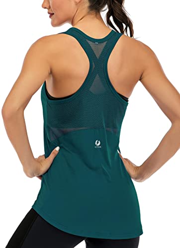 ICTIVE Workout Tank Tops for Women Sleeveless Yoga Tops for Women Mesh Racerback Tank Tops Muscle Tank - XX-Large - Dark Green