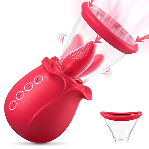 Sex Toys Vibrator for Woman-Rose Sucking Sex Toy,3 in 1 Sucking &Licking Rose Vibrators Sex Toy-Dildo G Spot Vibrator Nipple Clitoral Stimulator, 2 Suction Cup Vibrator Adult Sex Toys for Women Couple - Red