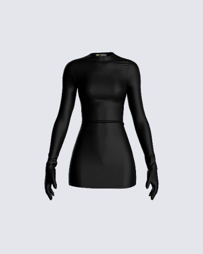 Pam Black Mini Dress & Gloves | XS