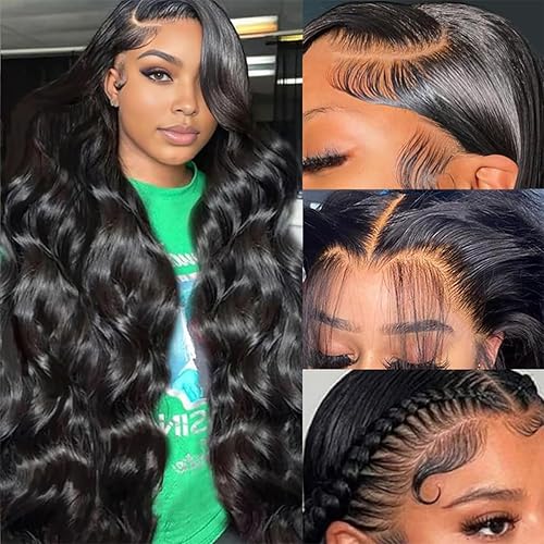 Smabuity 32 Inch 13x6 Body Wave Lace Front Wigs Human Hair Pre Plucked HD Transparent Lace Frontal Wigs Human Hair 180% Density Glueless Wig 100 Percent Virgin Human Hair with Baby Hair for Women - 32 Inch - 13x6 Body Wave Lace Front Wigs Human Hair