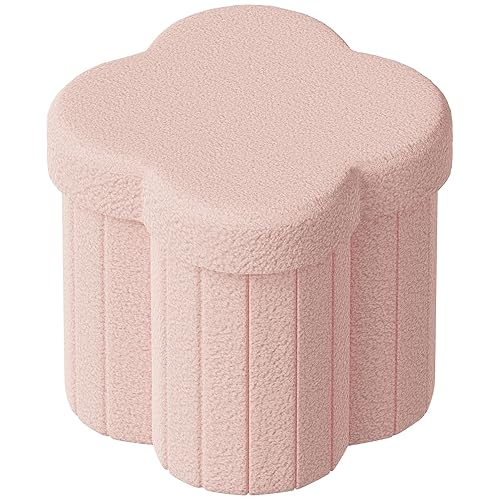 ZYKZYK Storage Ottoman Cube,Flower Shaped Ottoman with Storage Footstool and Folding for Living Room,Dorm Room,Velvet (Pink) - Pink