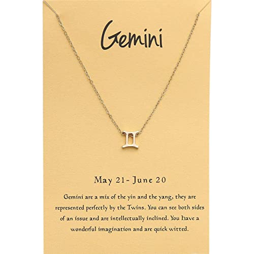 Zealmer 18K Gold Plated 12 Zodiac Sign Letter Pendant Necklace for Women Girls, 18" Birthday Gift - Gemini: 5.21-6.20 - Yellow Gold