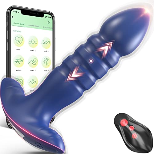 Anal Plug Vibrator with App Control Sex Toy for Men Women - Prostate Massager with 7 Thrusting & Vibrating Modes Adult Sex Toys Thrusting Vibrator Anal Vibrator Butt Stimulator Plug for Male Female - Blue