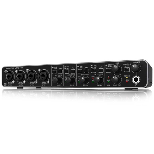 Behringer U-PHORIA UMC404 Audiophile 4x4, 24-Bit/192 kHz USB Audio/MIDI Interface with Midas Mic Preamplifiers - 