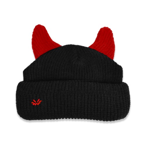 Satin Lined Horned Beanie | Black & Red