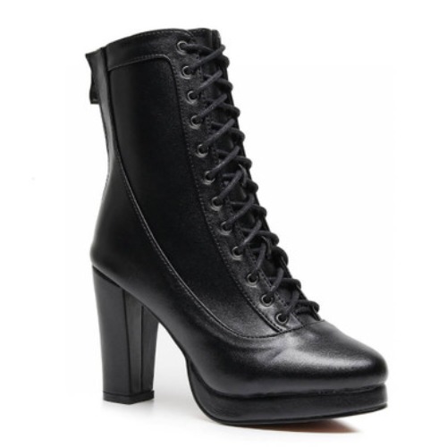 Aadijay - Black Vegan Leather Lace Up Platform Boot