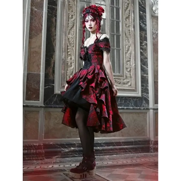 Feast of Hades Off-the-shoulder Neckline Flounce Hem Dress