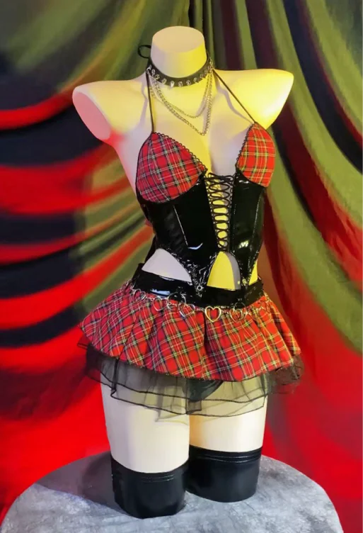Gothic Little Devil Lingerie Set Black Red Plaid