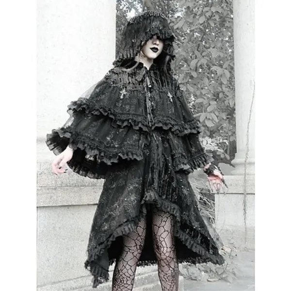 The Fog Series Stand Collar Gothic Multi-layer Lace Cape