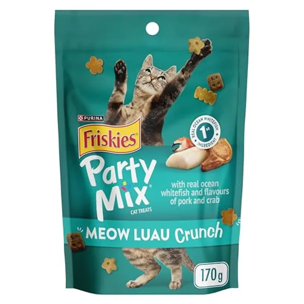 Friskies Party Mix Cat Treats, Meow Luau Crunch with Real Ocean Whitefish - 170 g Pouch (1 Pack)