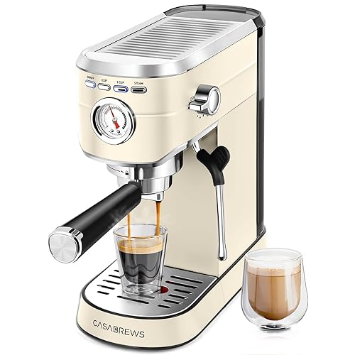 CASABREWS Espresso Machine 20 Bar, Espresso Maker with Milk Frother Steam Wand, Stainless Steel Espresso Coffee Machine with 34oz Removable Water Tank, Creamy - Creamy - Button