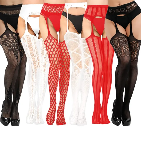 DRESHOW 6 Pack Fishnet Stockings Hight Waist Tights Thigh High Pantyhose Plus Size