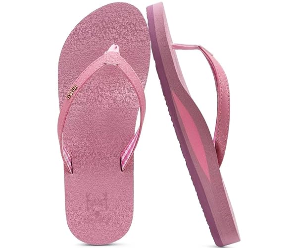KuaiLu Womens Arch Support Flip Flops Comfortable Yoga Mat Slip on Summer Beach Walking Thong Cushion Sandals - 7.5 - Dark Pink