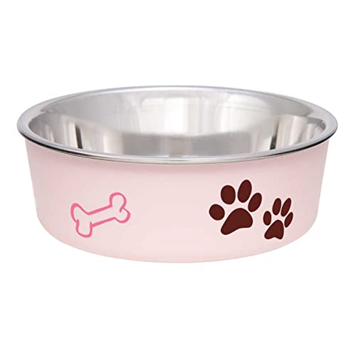 Loving Pets - Bella Bowls - Dog Food Water Bowl No Tip Stainless Steel Pet Bowl No Skid Spill Proof (Medium, Paparazzi Pink) - Paparazzi Pink - Medium
