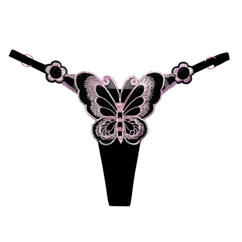 Sultry Butterfly Embroidered T-string Panty - Black / M