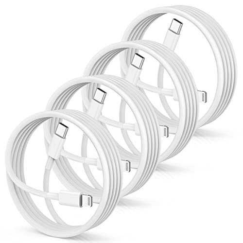 Essri USB C to Lightning Cable 6FT 4Pack, [MFi Certified] iPhone Charger Cord 6 Foot, Type C to Lightning Cable Fast Charging for iPhone 14/14 Pro 13/13 Pro/12/12 Mini/11 - Adapts to C-Port Chargers - White - 4Pack 6Feet