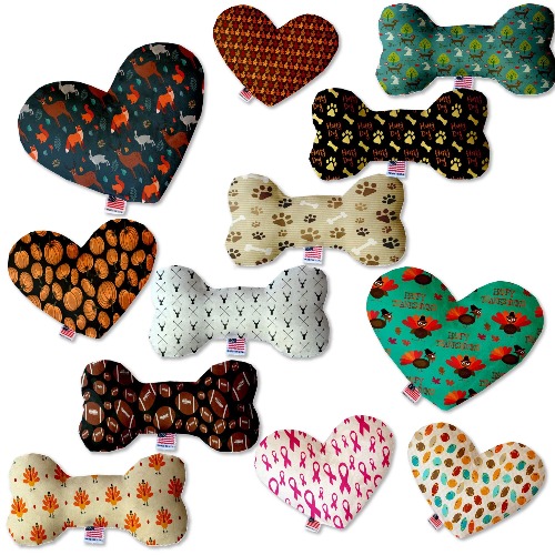 Pet and Dog Plush Heart or Bone Toy, "Fall Harvest Group" (Available in different sizes, and 12 different pattern options!) - 6" Plush Bone / Mocha Paws