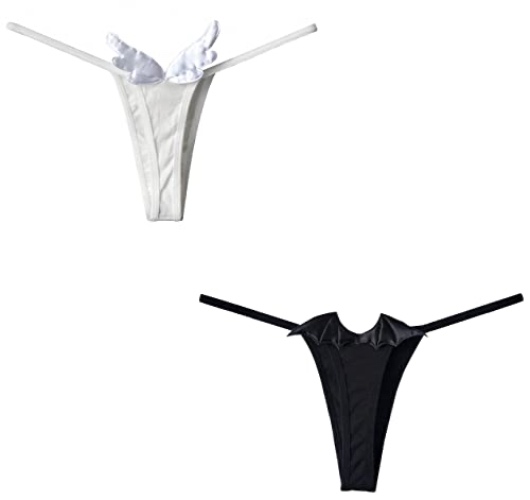 Cotton Thongs For Women Devil And Angel Wings Cute G-string Tangas Low Rise Sexy Underwear Lingerie - Medium - Black Devil&white Angel