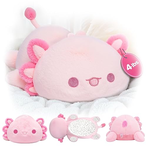 Mewaii Weighted Stuffed Animals 4.0 Lbs– Weighted Axolotl Plush, Weighted Plush Animals for Kids, Axolotl Weighted Pillow, Birthday Gifts for Women, Girls and Males (23 inch), Weighted Axolotl（pink) - Weighted Axolotl（pink)