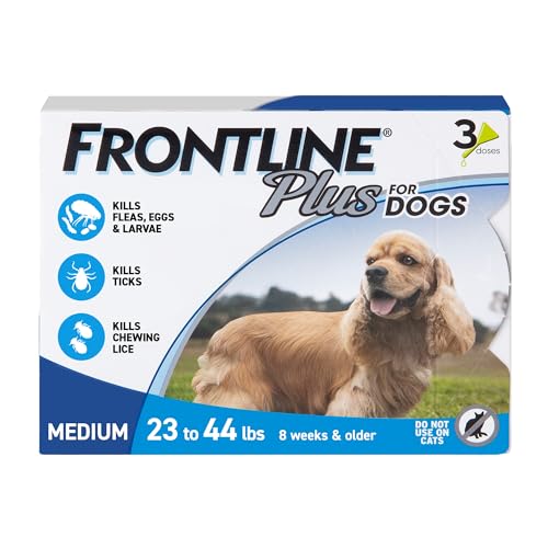 Frontline Plus Flea and Tick Treatment for Medium Dogs Up to 23 to 44 lbs., 3 Treatments - 3 count