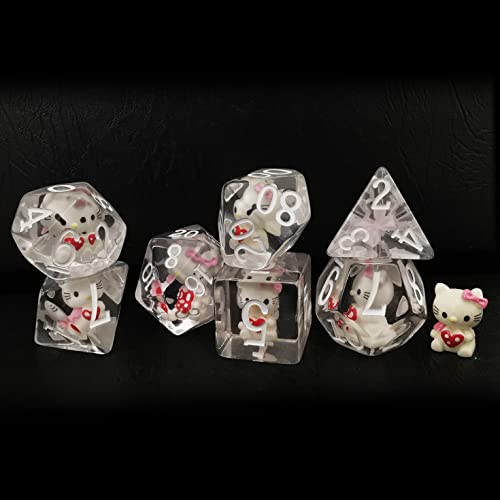 Bescon Oversized DND Hellokitty Dice Set,Giant 7pcs Cat Translucent Polyhedral D&D Dice Set, Big Sized Dungeons and Dragons Dice - Oversized Hellokitty Set