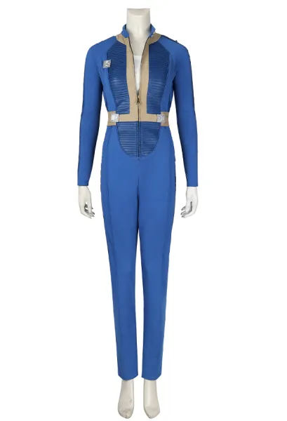 Fallout Lucy Cosplay Costume 33 Vault Suit Blue One-Piece Zipper Jumpsuit with Decoration