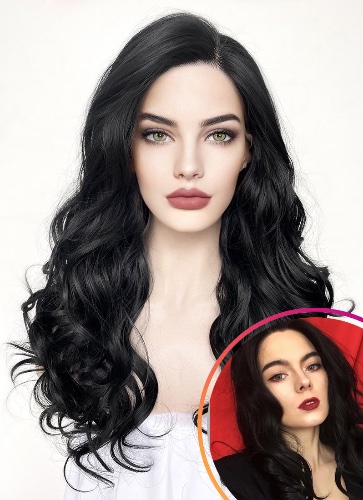 Wavy Black Lace Front Synthetic Wig LF110 | Black