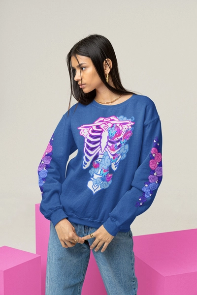 Bisexual Subtle Pride Ribcage Sweatshirt | Bi Flag Sweater, Bi Pride Butterfly Shirt, LGBTQ Skeleton Sweatshirt, Pastel Goth Clothing
