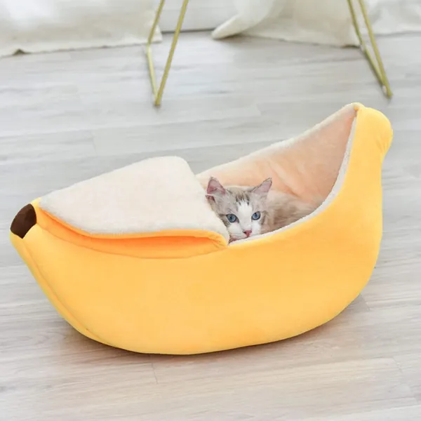 Cute Pet Banana Cave Bed | Cat & Dog Furniture | Cozy | Washable | Custom Large | Raised And Elevated Cotton Tunnel | Corner | Desk