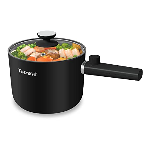 Topwit Hot Pot Electric, 1.5L Ramen Cooker, Portable Non-Stick Frying Pan, Electric Pot for Pasta, Steak, BPA Free, Electric Cooker with Dual Power Control, Over-Heating & Boil Dry Protection, Black - 1.5L(Without Steamer) - Black