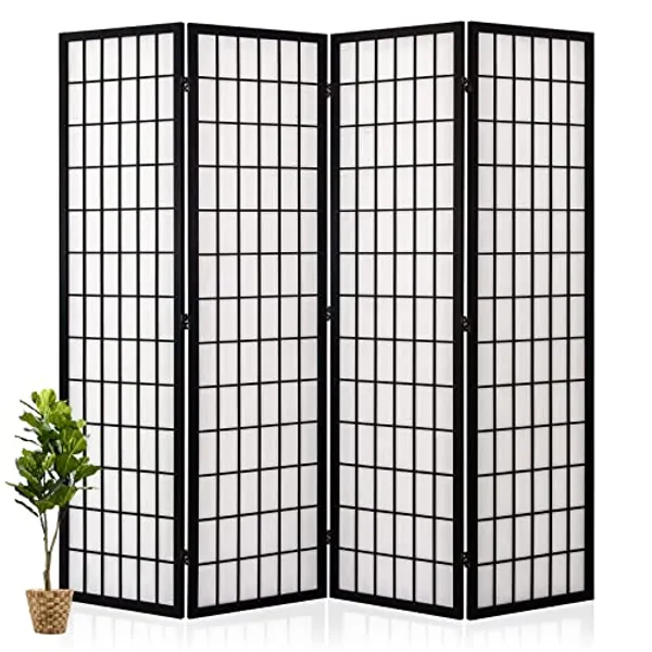 Salfanre Japanese Room Divider, 4 Panel Room Divider, Shoji Screen Room Divider, Folding Screen, Japanese Style, 5.6 Ft, Black
