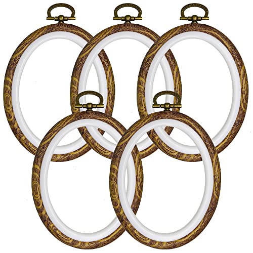 guofa 5Pieces 5.3 inch Oval Embroidery Hoops - Resin Decorative Cross Stitch Hoop Set, Imitated Wood Embroidery Oval Hoops Display Art Craft Hanging Decoration - 5.4in-5pcs