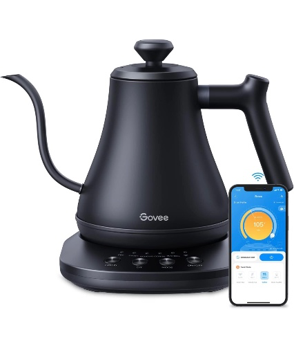Amazon.com: Govee Smart Electric Kettle, WiFi Variable Temperature Control Gooseneck Kettle, Pour Over Kettle and Tea Kettle, Alexa Control, 1200W Quick Heating, 100% Stainless Steel, 0.8L, Matte Black: Home & Kitchen