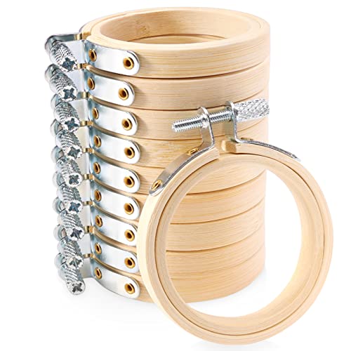 Caydo 10 Pieces 2.2 Inch Mini Embroidery Hoops Adjustable Bamboo Circle, Cross Stitch Hoop Ring for Embroidery, Art Craft Handy Sewing, and Christmas Decoration - 2.2 Inch