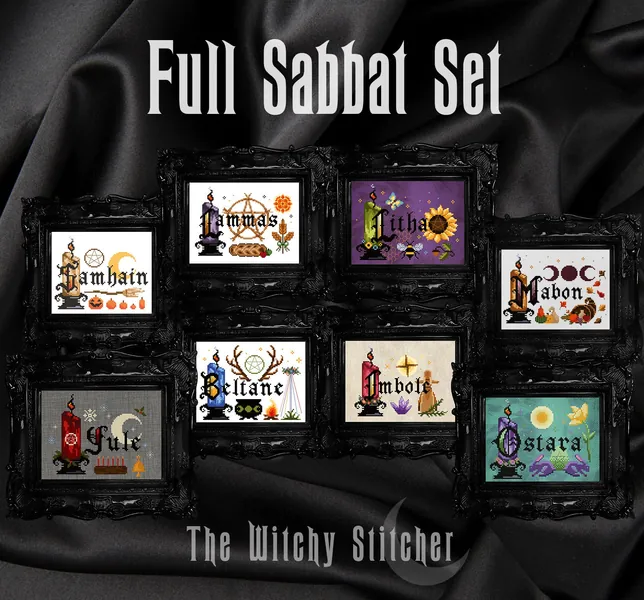 FULL Sabbat Cross Stitch Pattern Set ~ Bundle, Samhain, Yule, Imbolc, Ostara, Beltane, Litha, Lammas, Mabon, Wheel of the Year, Witch, Wicca