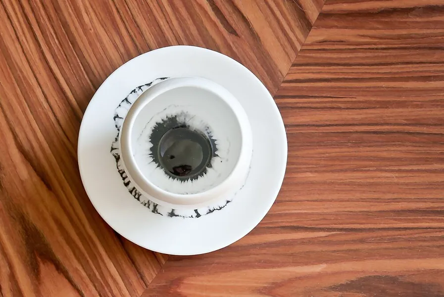 Handmade Teacup with Ink Splat, Hot Chocolate Cup with Ink Blot, Ceramic Cup and Saucer Set