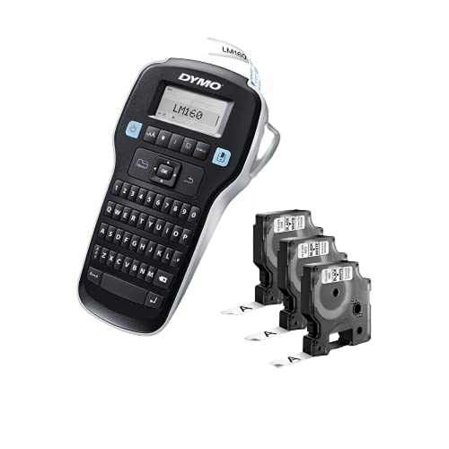 DYMO LabelManager 160 Portable Label Maker Bundle, Easy-to-Use, One-Touch Smart Keys, QWERTY Keyboard, Large Display, For Home & Office Organization, Includes 3 D1 label cassettes - Machine + 3 Tapes