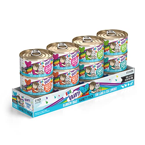 Weruva B.F.F. Omg - Best Feline Friend Oh My Gravy!, Variety Pack, Rainbow Road, Wet Cat Food By, 2.8Oz Cans (Pack Of 12) - Rainbow Road Can Variety Pack - 1 Count (Pack of 12)