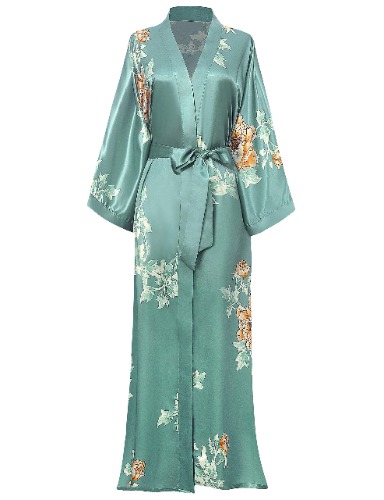 BABEYOND Women's Long Kimono Dressing Gown Satin Floral Kimono Robe Long Chinese Japanese Style for Nightwear Girl's Bonding Party Wedding Pajama Party