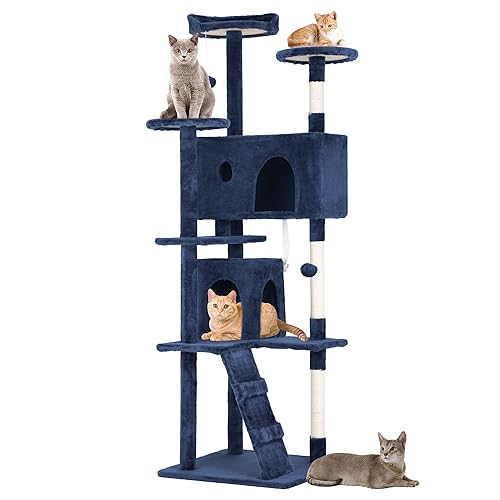 BestPet 70in Cat Tree Tower for Indoor Cats,Multi-Level Cat Furniture Activity Center with Cat Scratching Posts Stand House Cat Condo with Funny Toys for Kittens Pet Play House,Navy Blue - 70in - Navy Blue