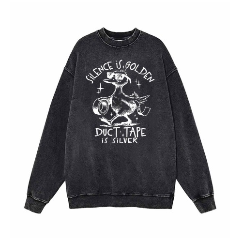 Silence Is Golden Vintage Washed Sweatshirt - Black / 2XL (Bust 129 cm)