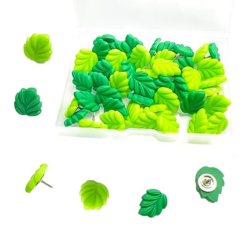 DANUDON 50PCS Green Leaves Push Pins, Decorative Leaf Thumb Tacks Resin Plants Pushpins Photos Wall Pins Leaves Flat Thumbtacks for Cork Bulletin Board Home Office Organization