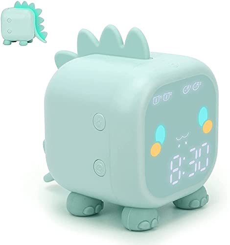 Kids Alarm Clock,Cute Dinosaur Alarm Clock Children's Sleep Trainier,With night light,time voice broadcast,snooze mode,temperature,countdown,dual alarm clock,for Boys Girls Best Birthday Gifts (Green) - Green