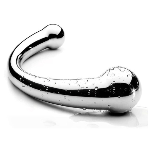 Double-Ended Dildo, G-spot Massage Anal Plug Stimulate Wand Fetish Dildo Solid Metal Curved Dual Ended Masturbation Sex Toy for Couple (M.11 oz)