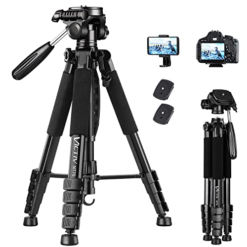 Victiv Camera Tripod 63-73" for Canon Nikon, Lightweight DSLR Camera Stand with Detachable 3-way Swivel Pan Head Max Load 14lb/6.35kg, Aluminum Tripod with Holder and Carry Bag - 73inch - black