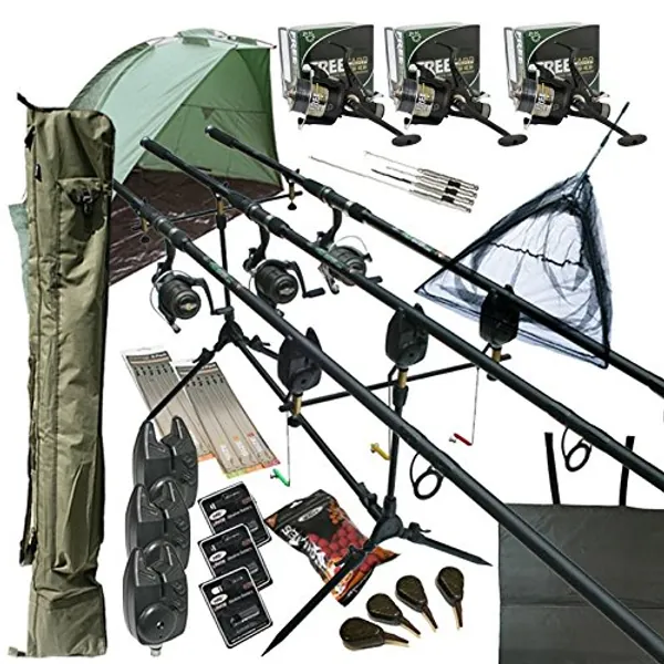 Oakwood Deluxe Full Carp fishing Set Up With Rods, Reels, Alarms, 42" Net, Holdall, Bait, Bivvy & Tackle
