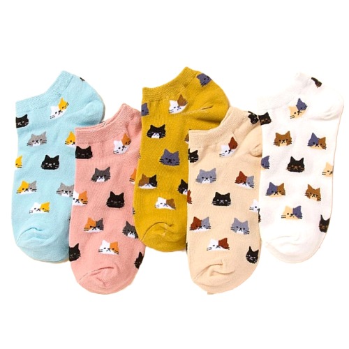 Kitty Cat Face Patterned Short Ankle Socks (Adult Medium)