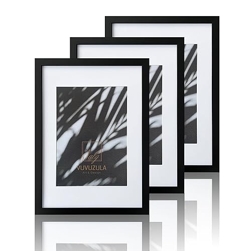 VUVUZULA A3 Frame Black Photo Frame A3 Picture Frames A3 Black Frame with Mount for A4 Print Set of 3 with Perspex Glass - A3 3Pack - Black